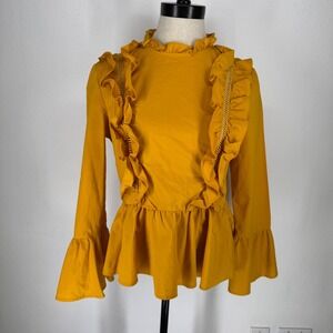 Amaryllis Victorian Ruffle Peplum Top Bell Sleeve Lace Small Zip Coquette Flare